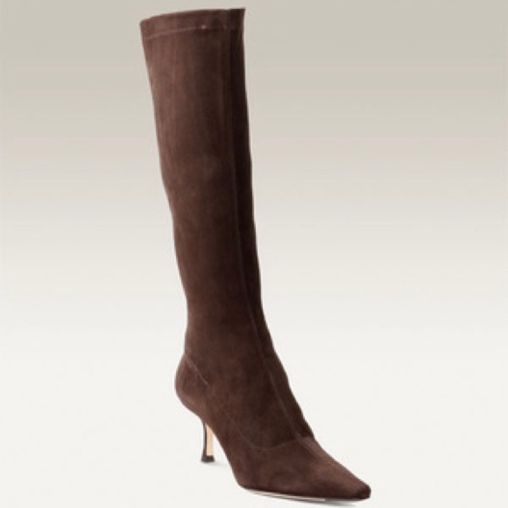 Jimmy Choo Brown Ivy Suede Knee-High Stretch Boots Michelle Obama